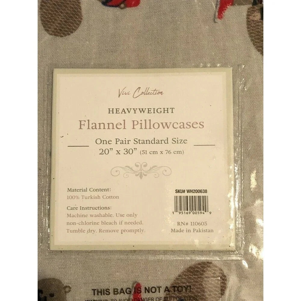 ViVi Heavyweight Flannel Pillowcases Standard 100% Turkish Cotton Hockey 2 Pack